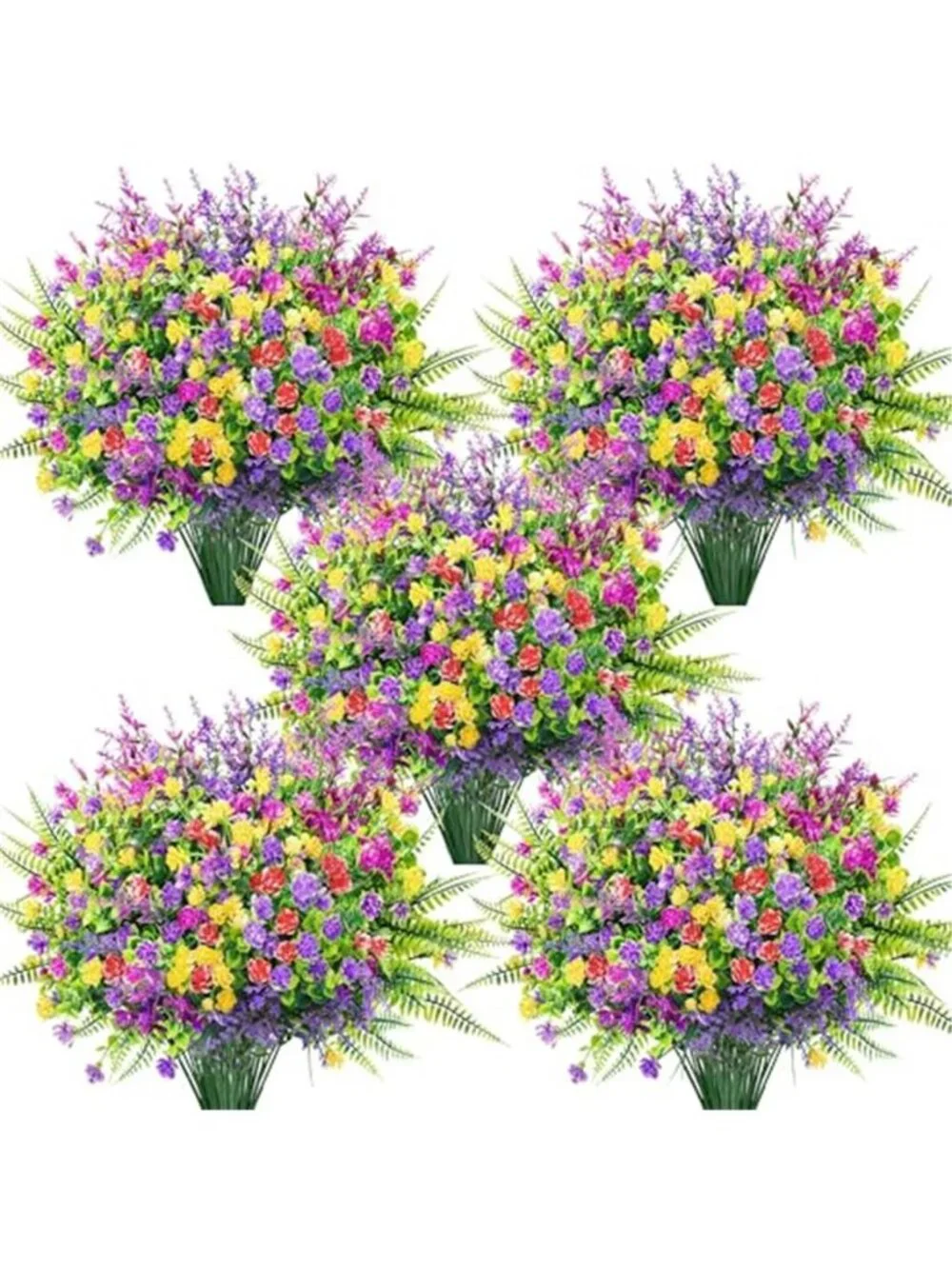 Artificial Outdoor Flowers Faux Daisy Fern Plants UV Resistant Patio Decor Set